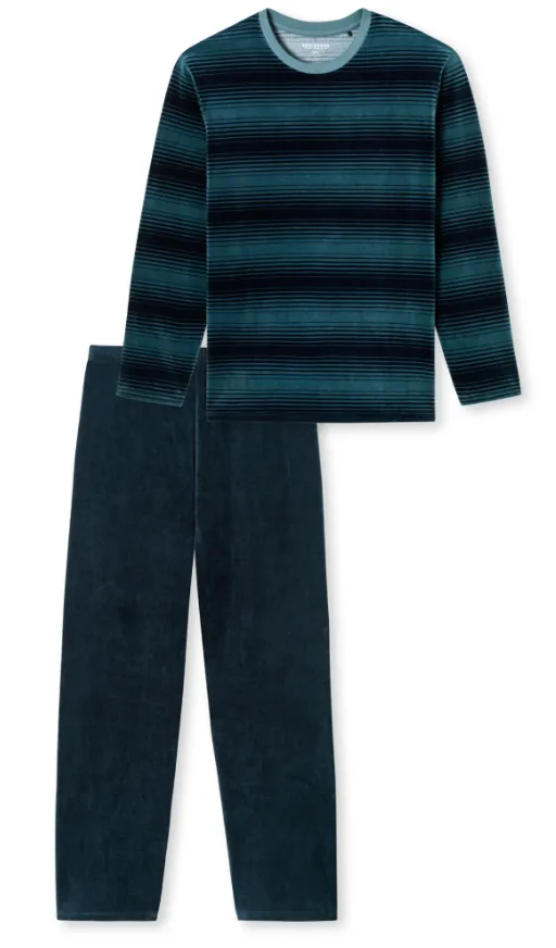 182023 Schiesser heren Pyjama met ronde hals in jeansblauw