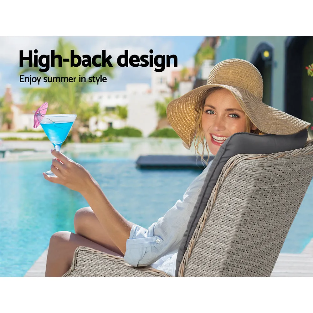 3PC Recliner Chairs Table | Sun Lounge | Outdoor Furniture | Wicker Adjustable | Grey