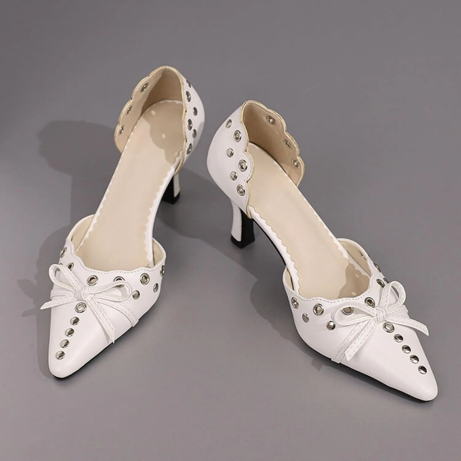 Aflngle Women's Bow Pointed Toe Closed Stiletto High Heel Pumps Casual Comfortable Rivets Slip On Wedding Party Prom Dress Shoes
