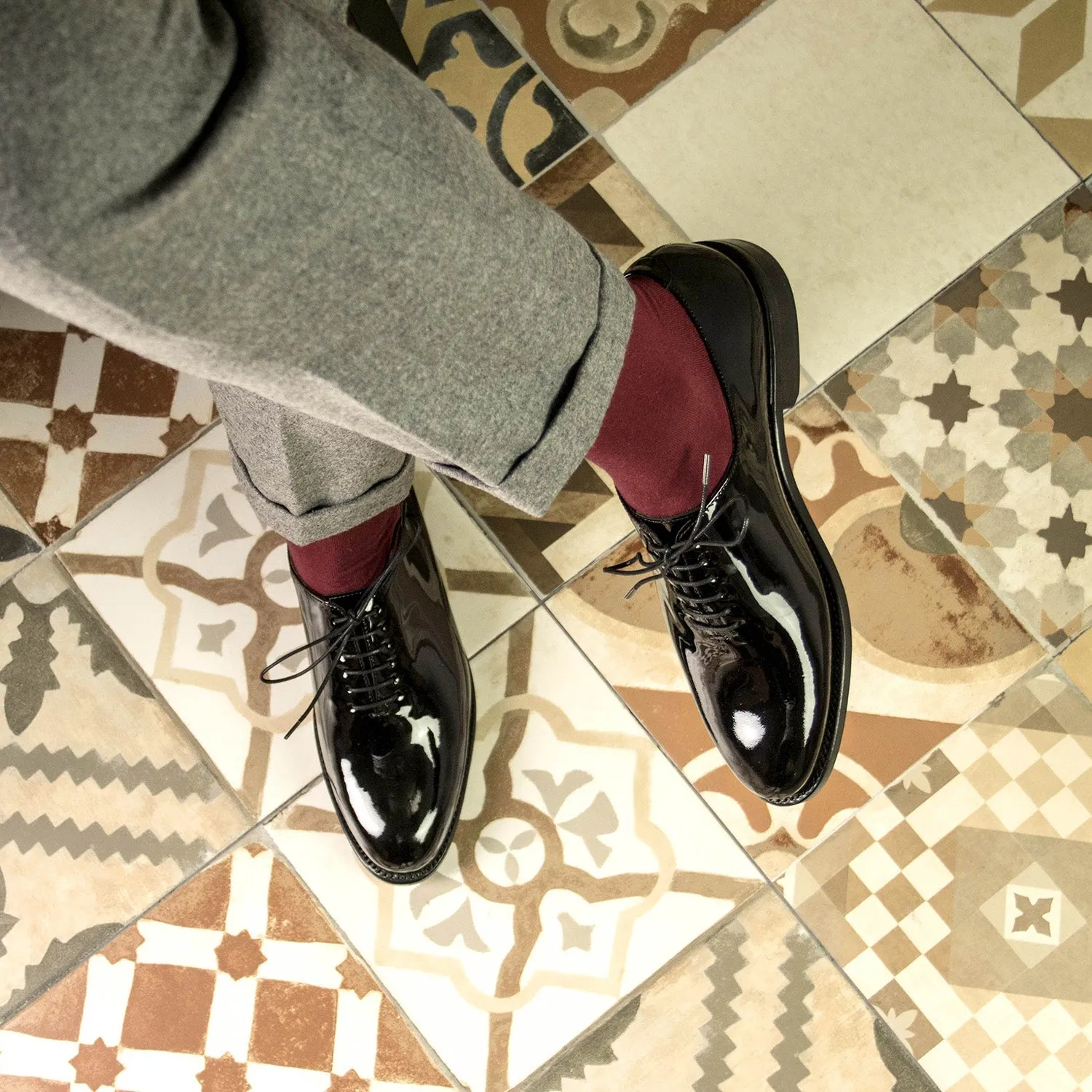 Ambrogio Bespoke Men's Shoes Black Patent Leather Wholecut Oxfords (AMB2327)