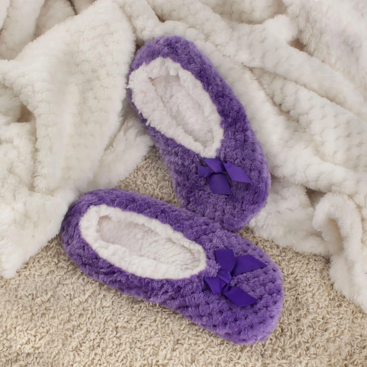 BambooMN Adult Super Soft Warm Cozy Fuzzy Soft Touch Sleeper Slippers Non-Slip Lined Socks