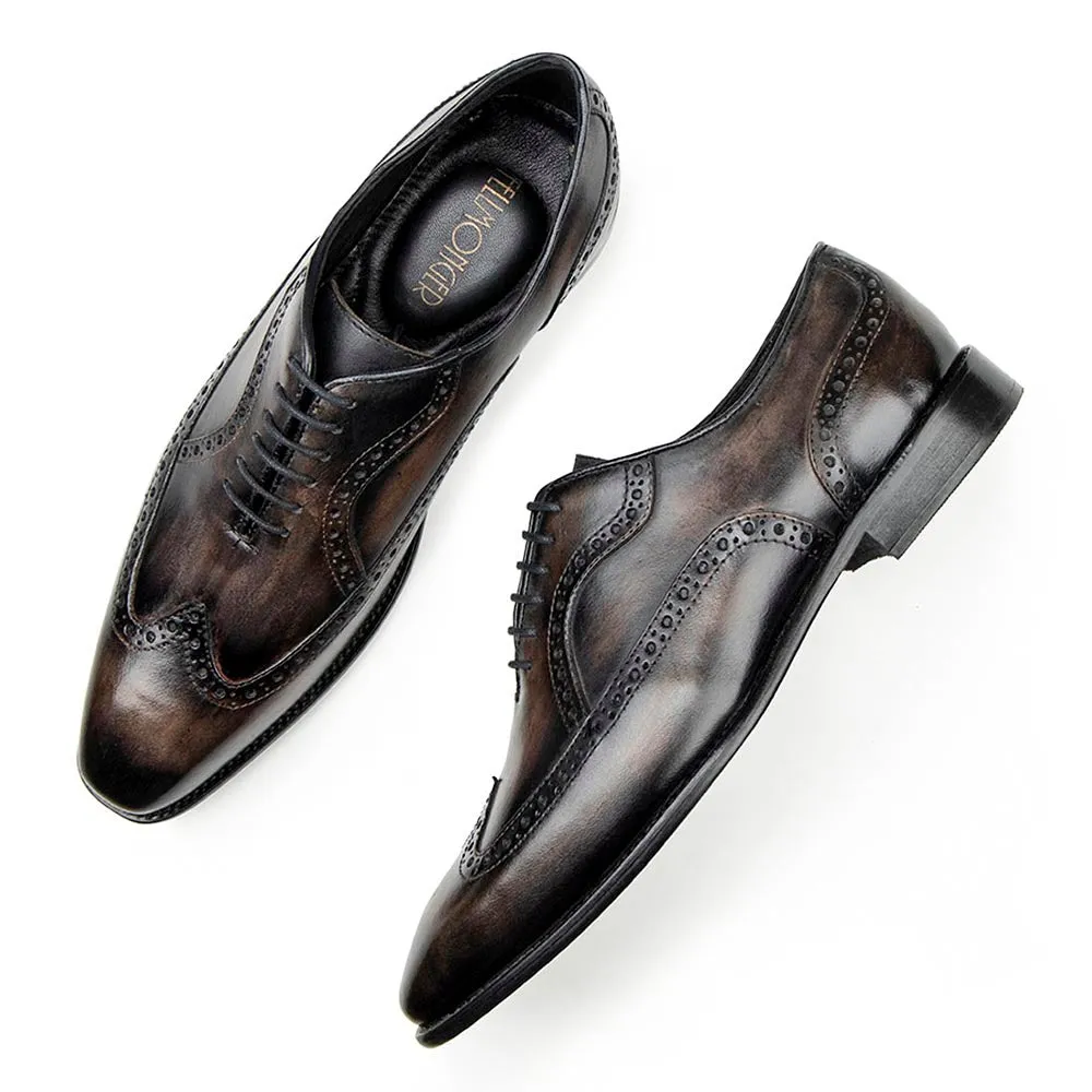 Brown Wooden Patina Finish Oxfords
