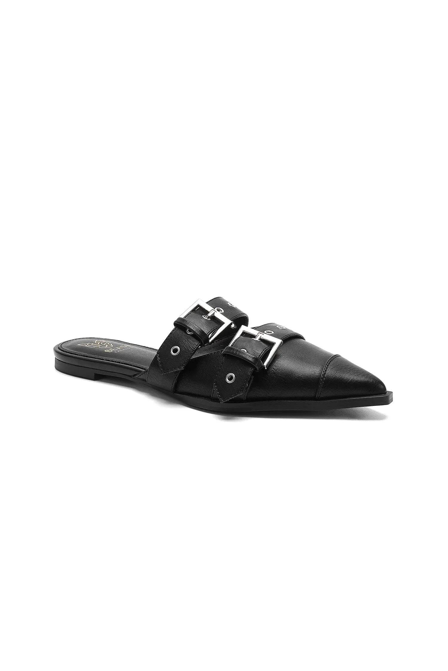 Buckled Slip-On Flats - BLACK