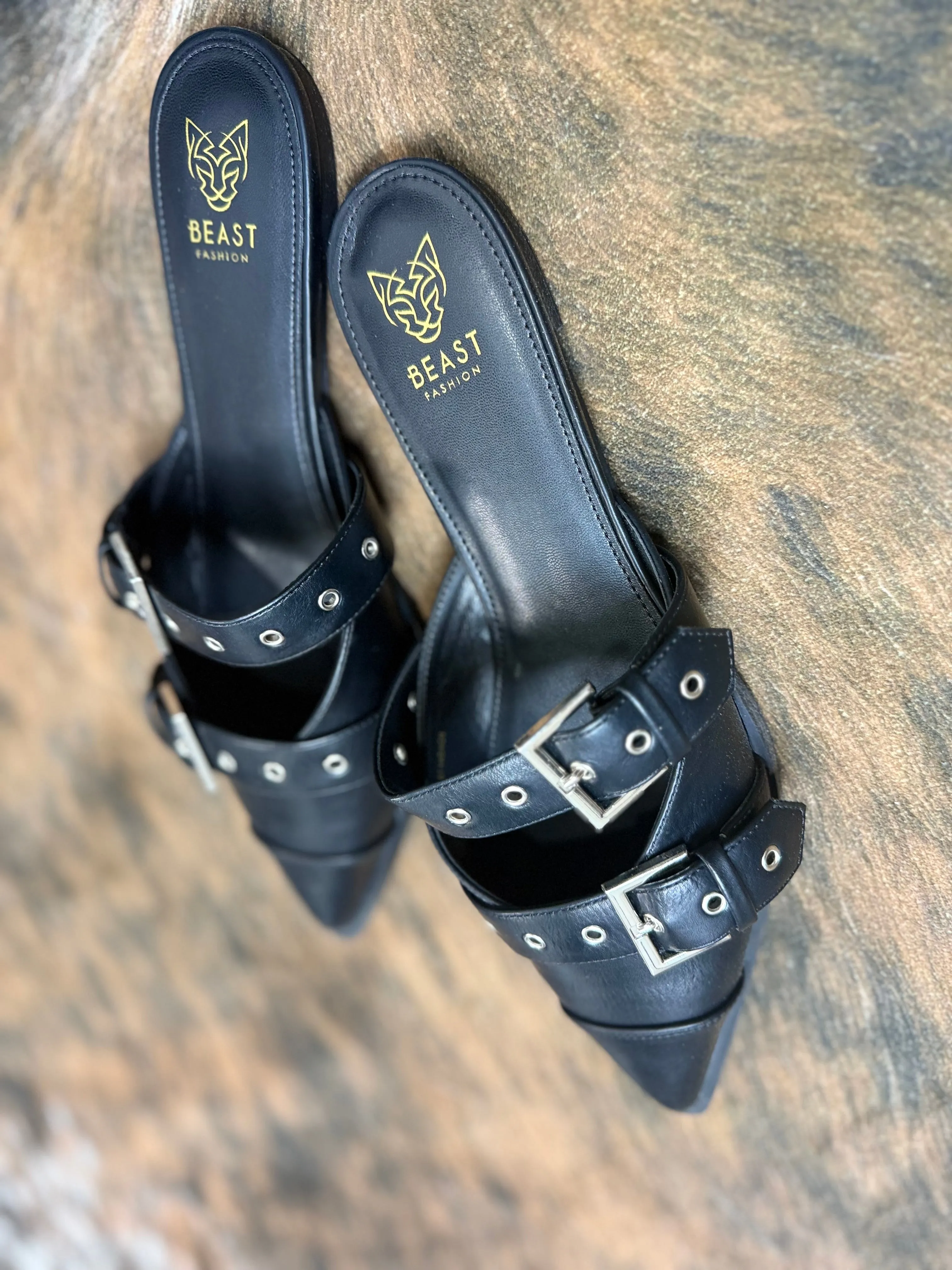 Buckled Slip-On Flats - BLACK