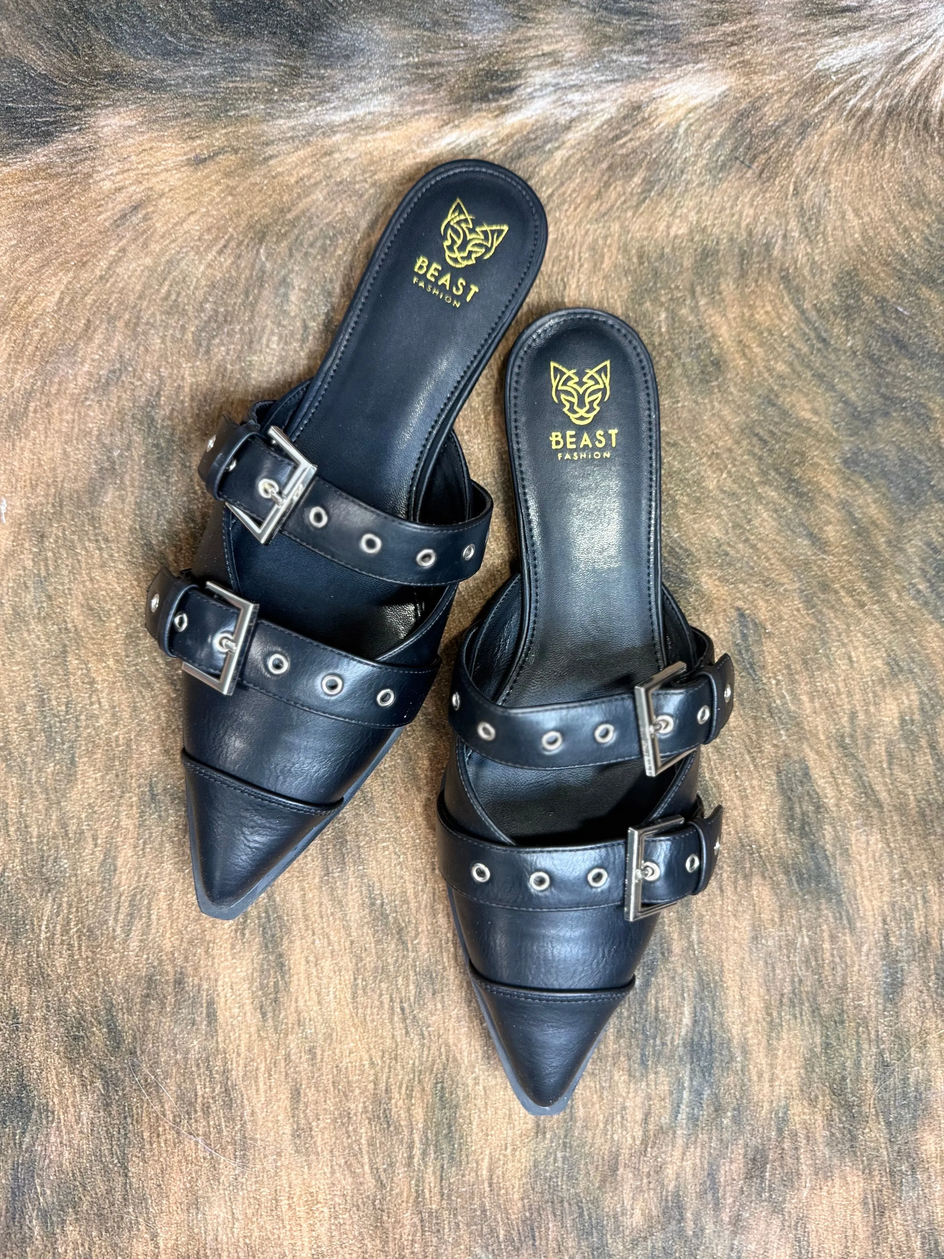 Buckled Slip-On Flats - BLACK
