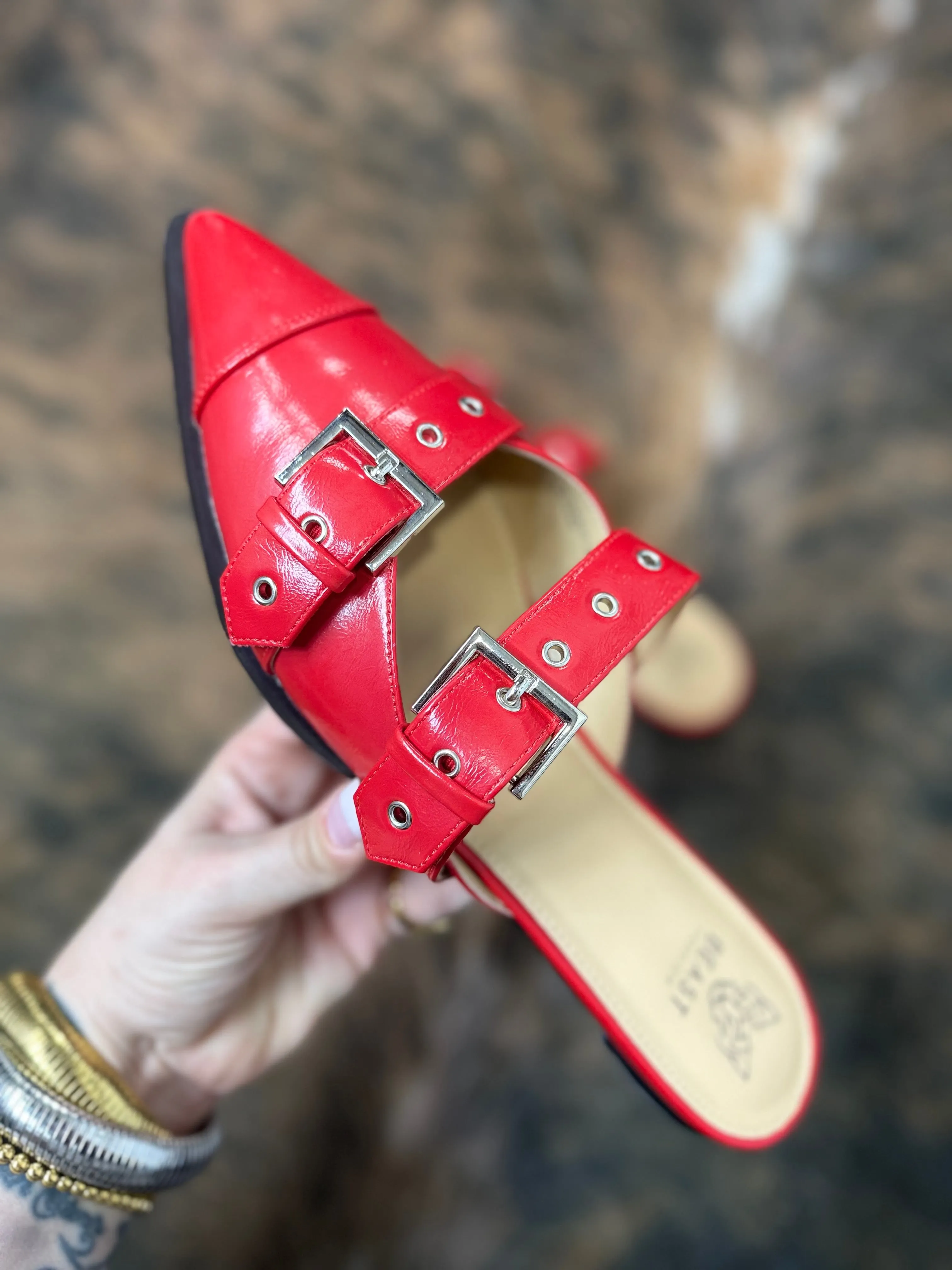 Buckled Slip-On Flats - RED