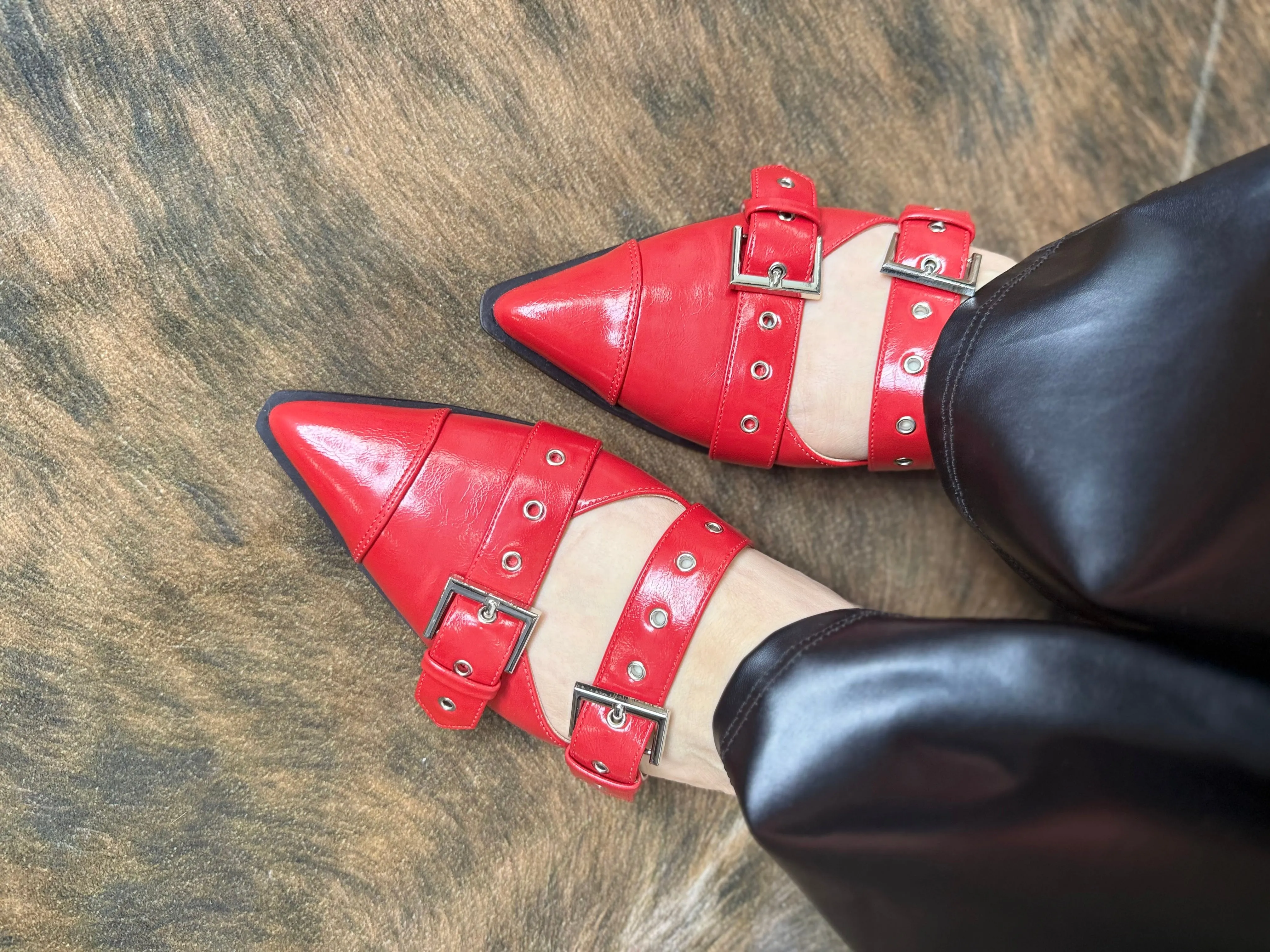 Buckled Slip-On Flats - RED