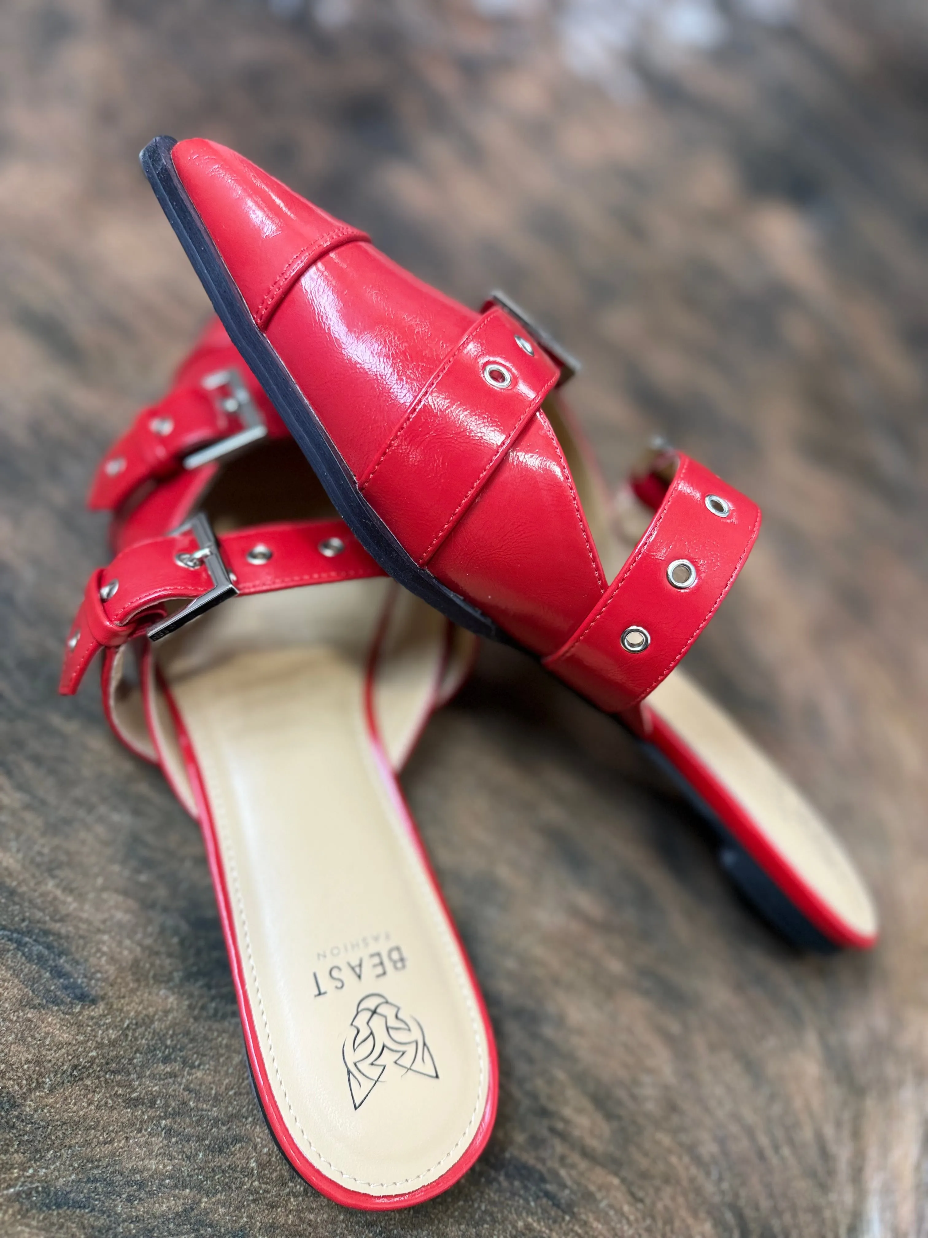 Buckled Slip-On Flats - RED