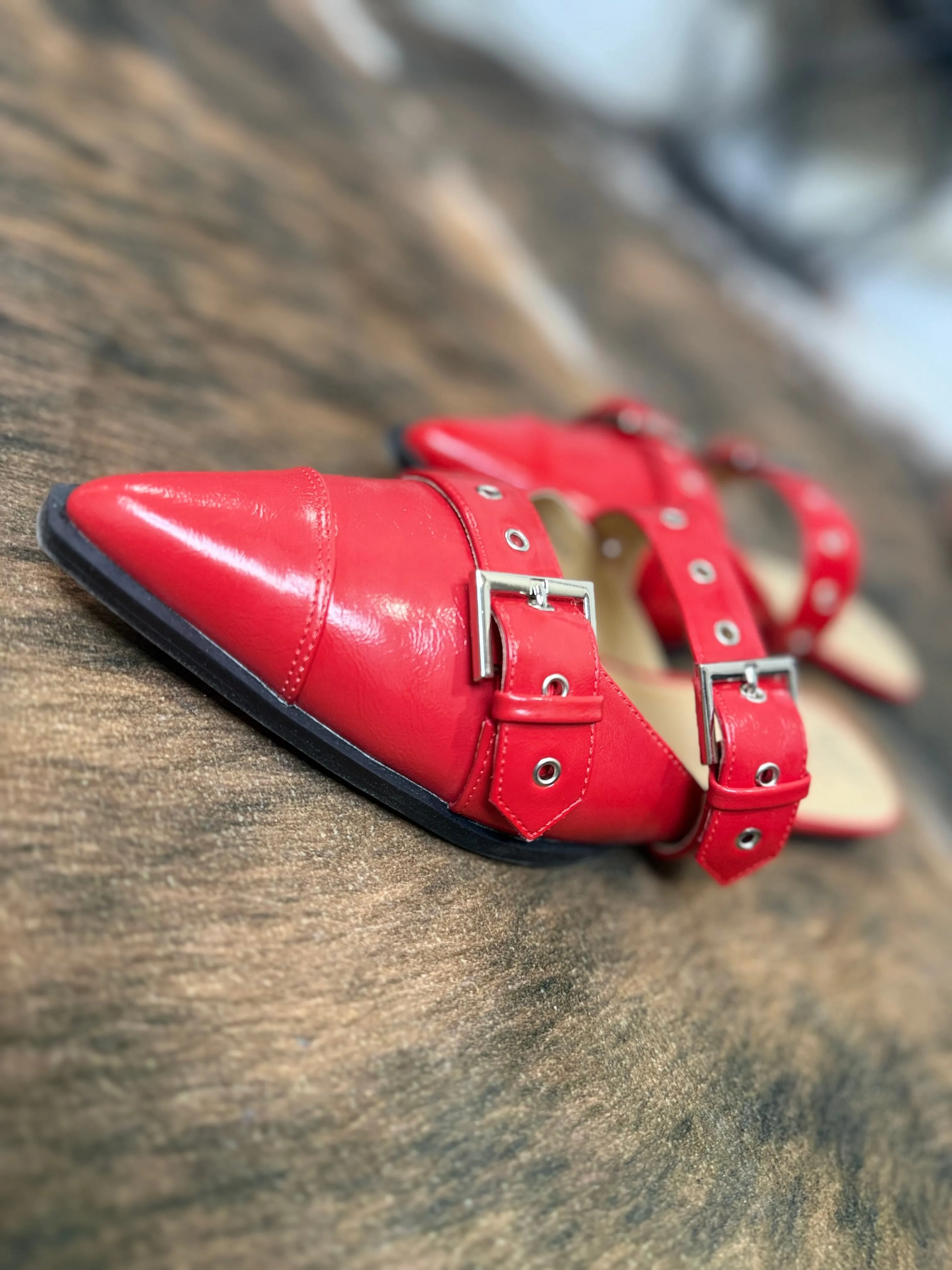 Buckled Slip-On Flats - RED