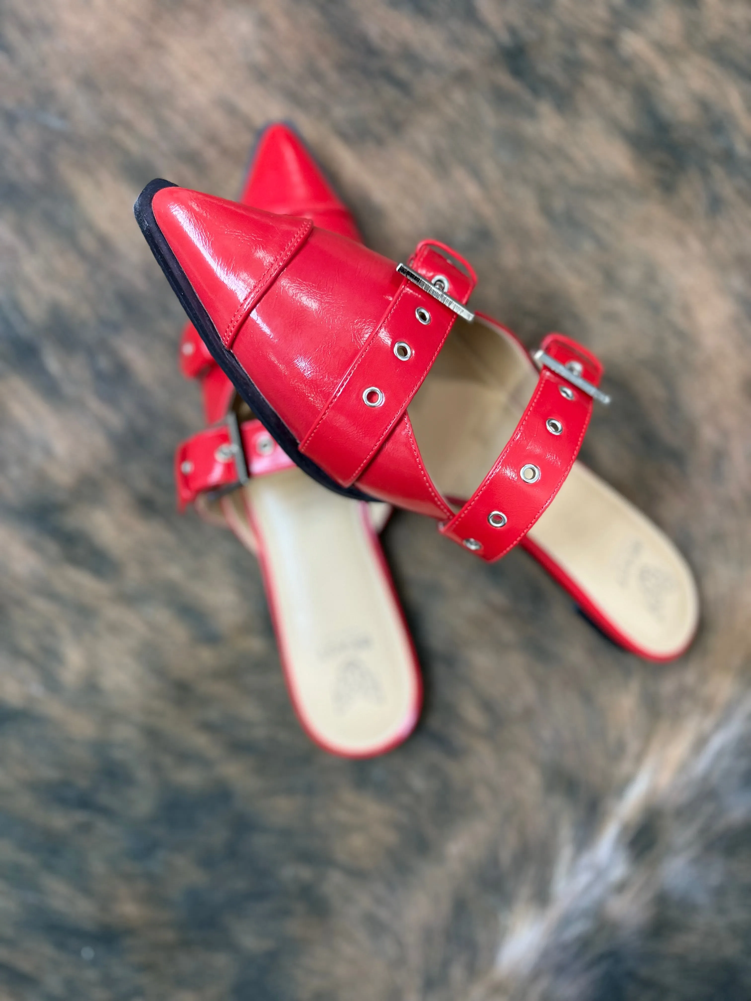 Buckled Slip-On Flats - RED