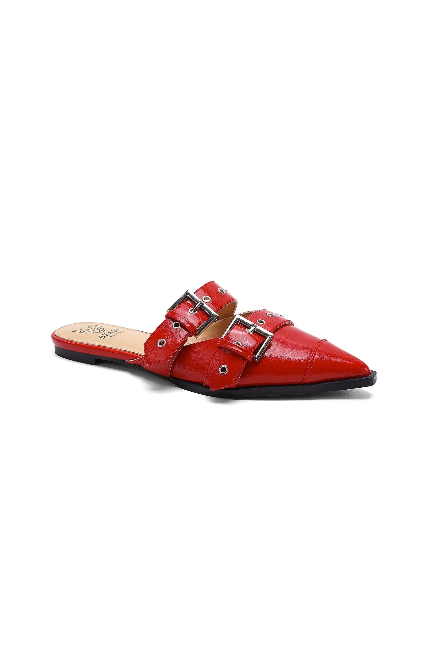 Buckled Slip-On Flats - RED