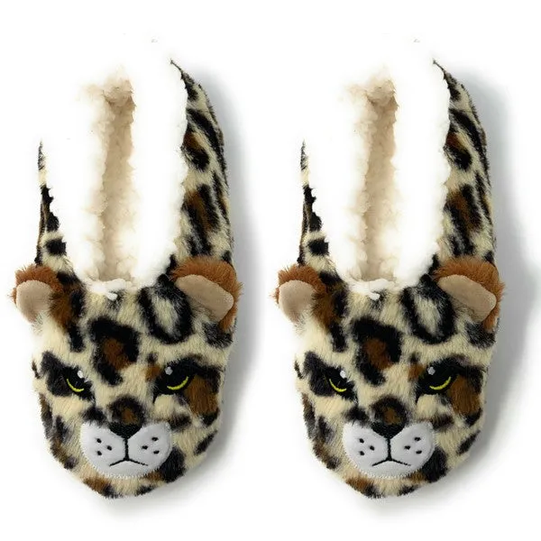 Cheetah Bang Cozy Animal House Home Women Sherpa Non-Skid Socks Slippers