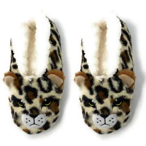 Cheetah Bang Cozy Animal House Home Women Sherpa Non-Skid Socks Slippers