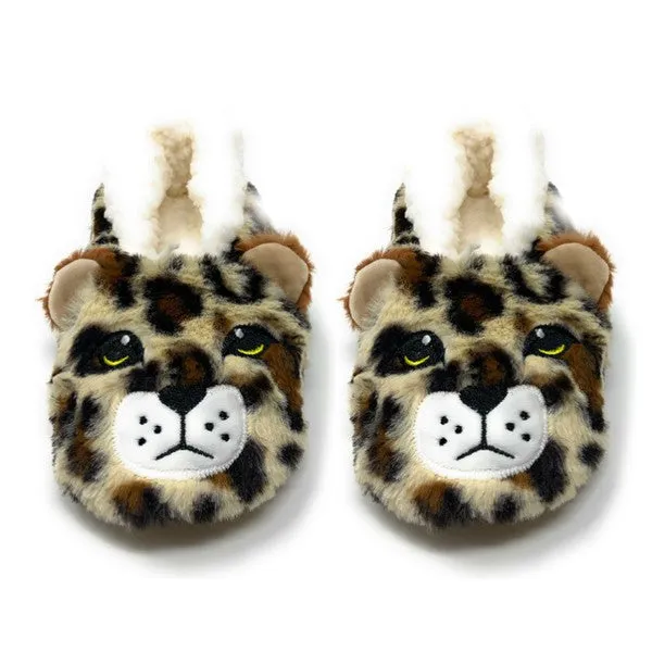 Cheetah Bang Cozy Animal House Home Women Sherpa Non-Skid Socks Slippers
