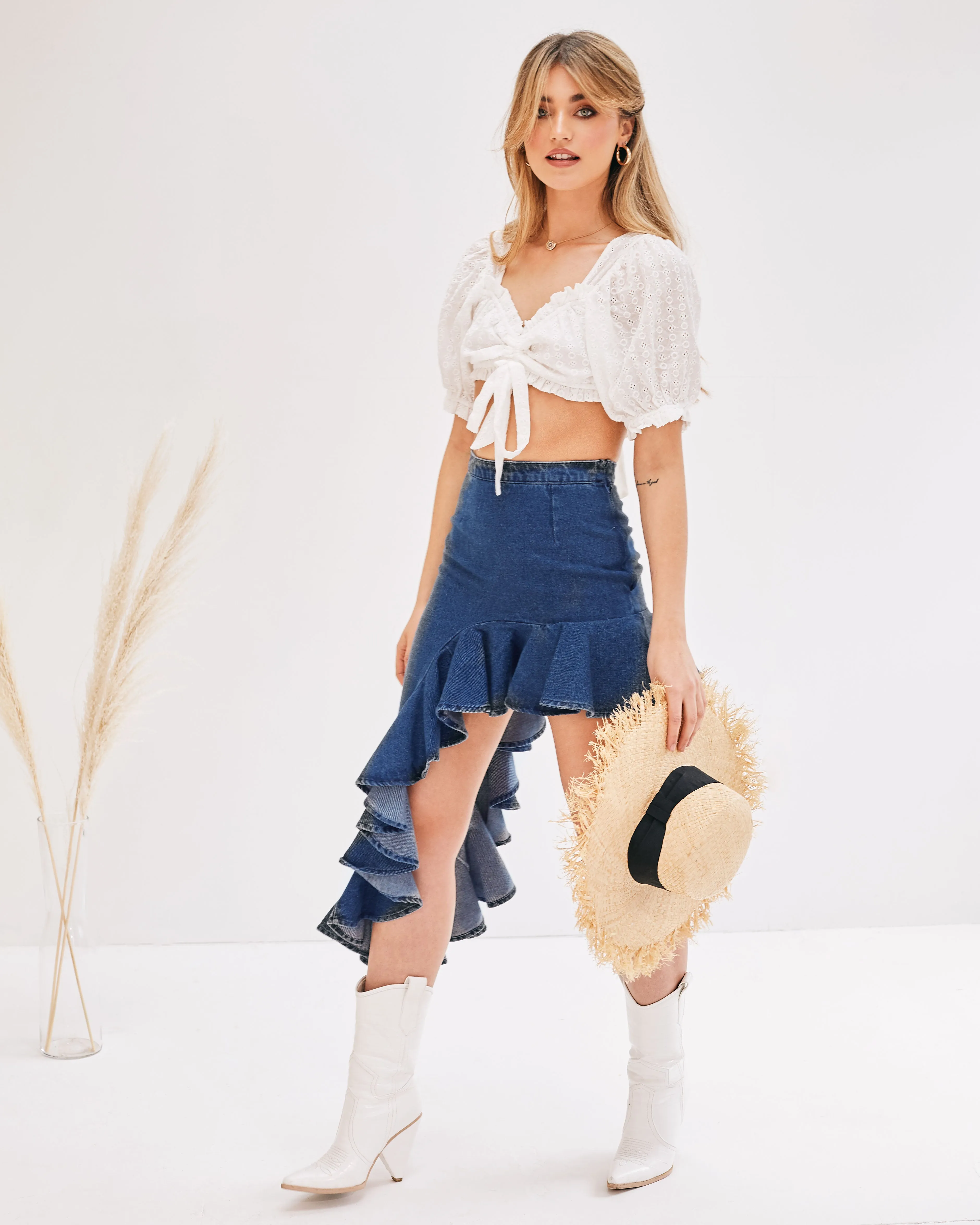 Cleo Denim Ruffle High Waisted Skirt