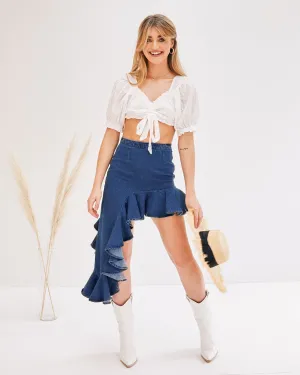 Cleo Denim Ruffle High Waisted Skirt