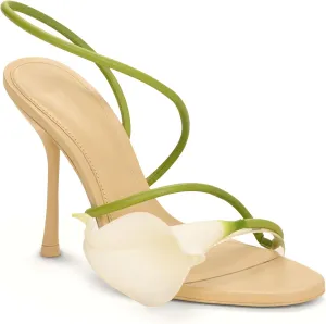 Floral Stiletto Heels for Women Elegant Calla Lily Flower Open Toe Strappy High Heel Sandals Party Wedding Dressy Shoes