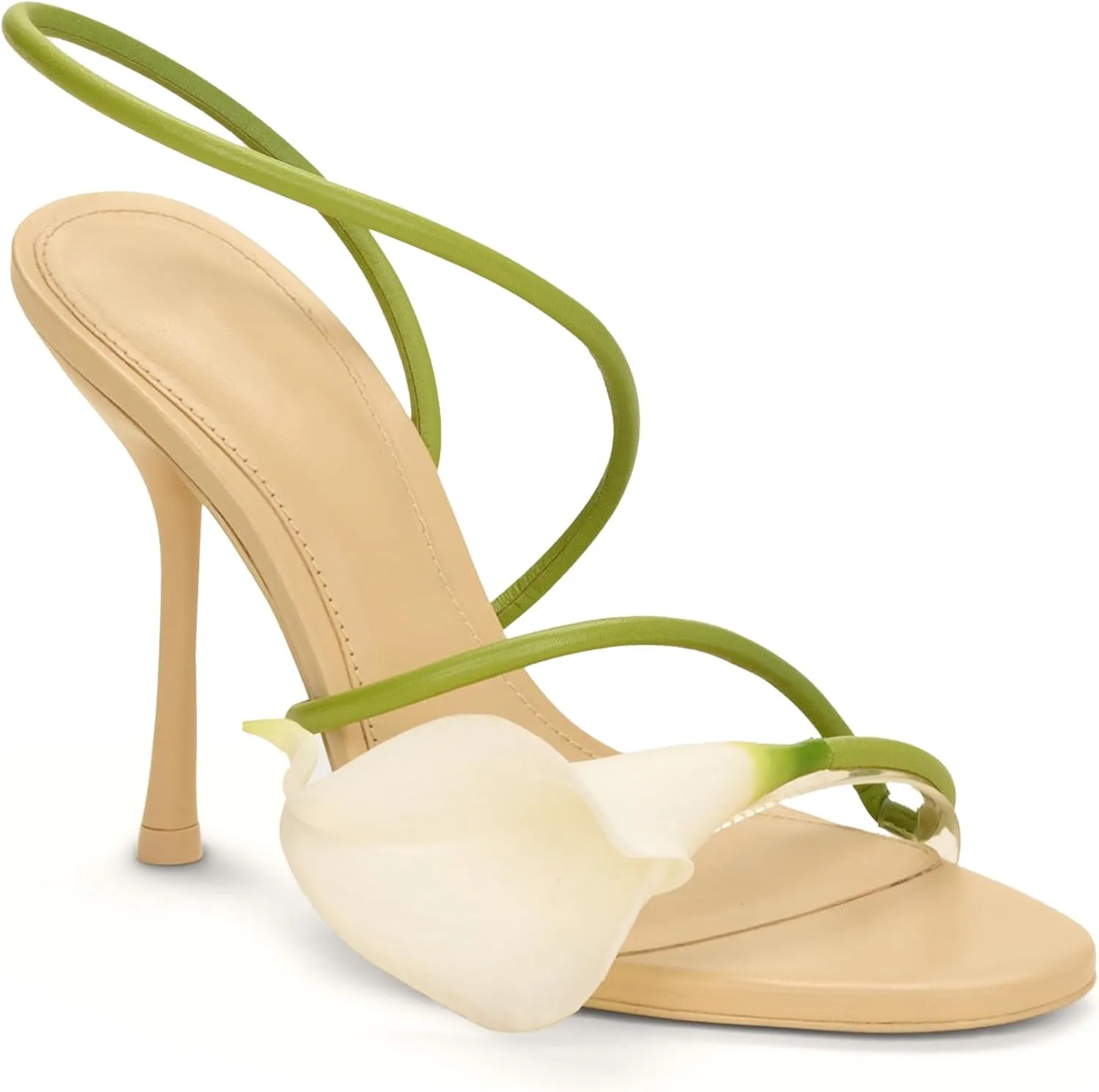 Floral Stiletto Heels for Women Elegant Calla Lily Flower Open Toe Strappy High Heel Sandals Party Wedding Dressy Shoes