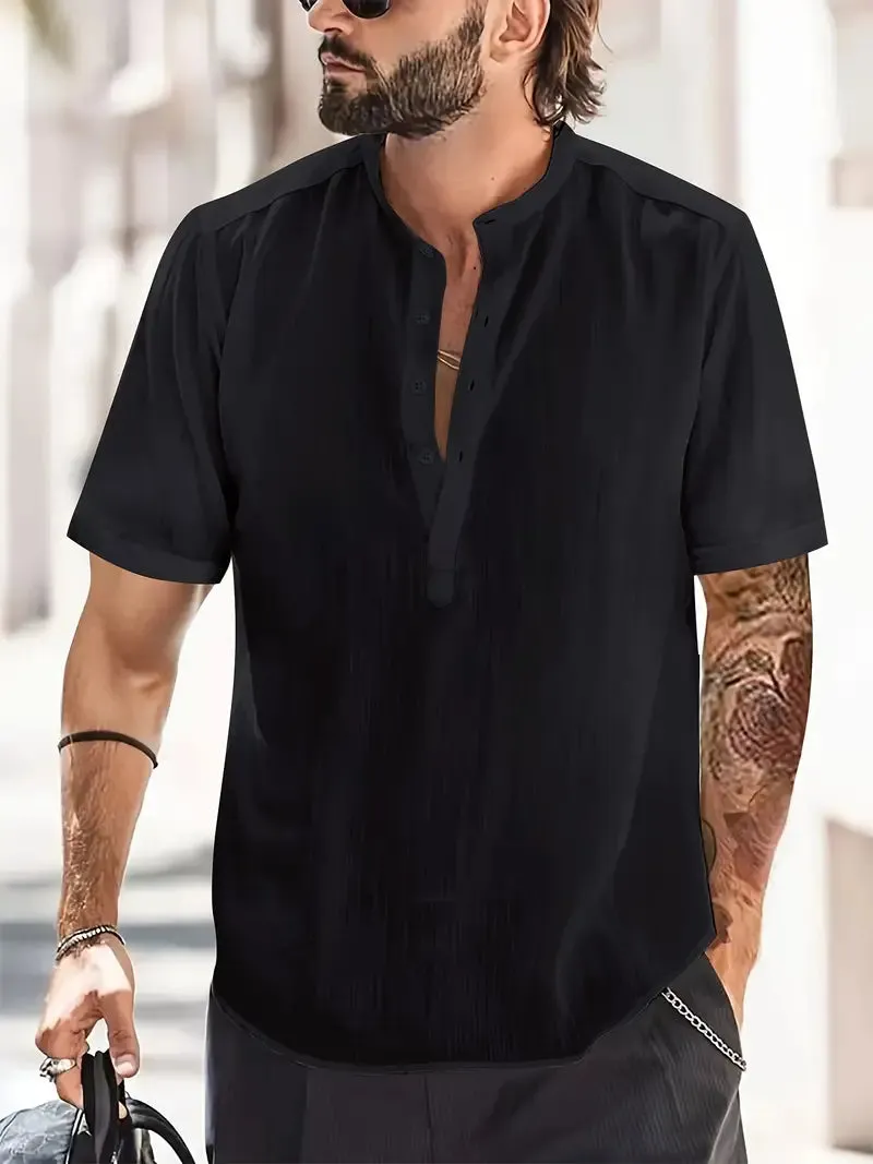 Henley shirt met opstaande kraag en knoopsluiting