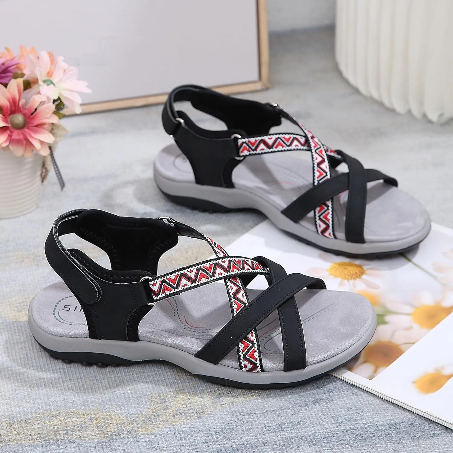 Hiking Sandals Women Waterproof Summer Walking Sandals with Arch Support Sport Outdoor Thick Cushion Adjustable Strap Sandals