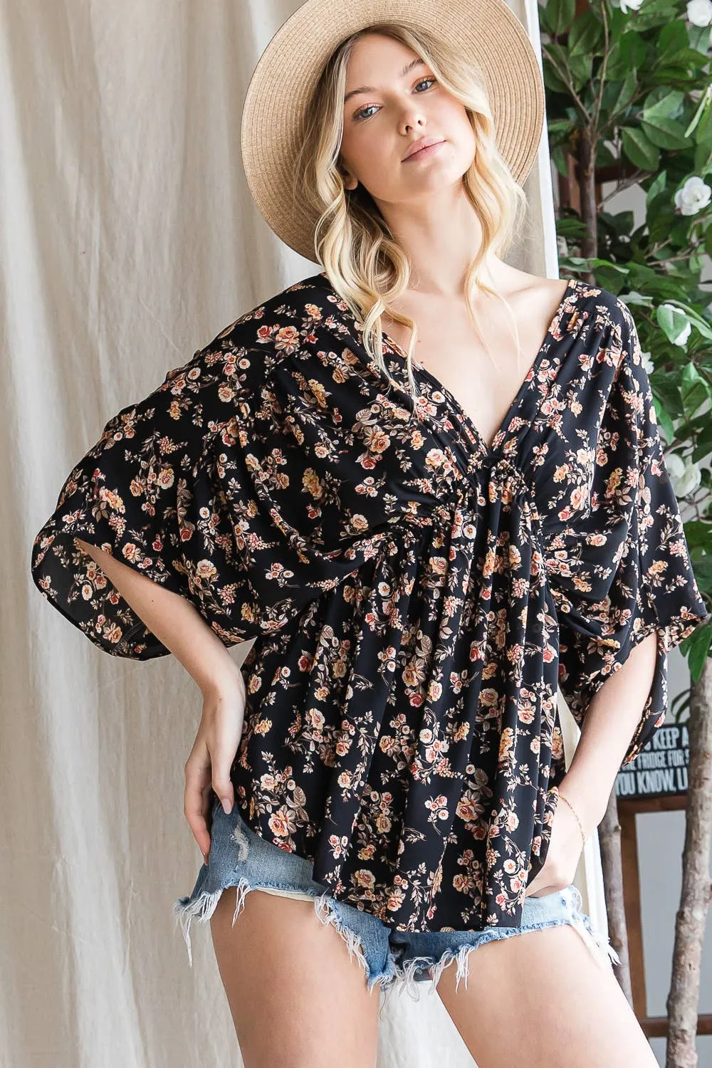 Inside My Mind Floral Surplice Top