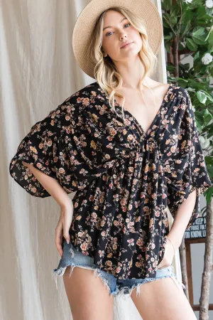 Inside My Mind Floral Surplice Top