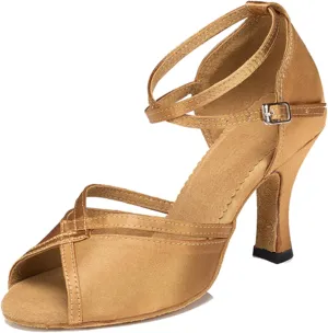 Latin Dance Heels for Women Ankle Strap Ballroom Dancing Shoes Wedding Party Sandals X016A