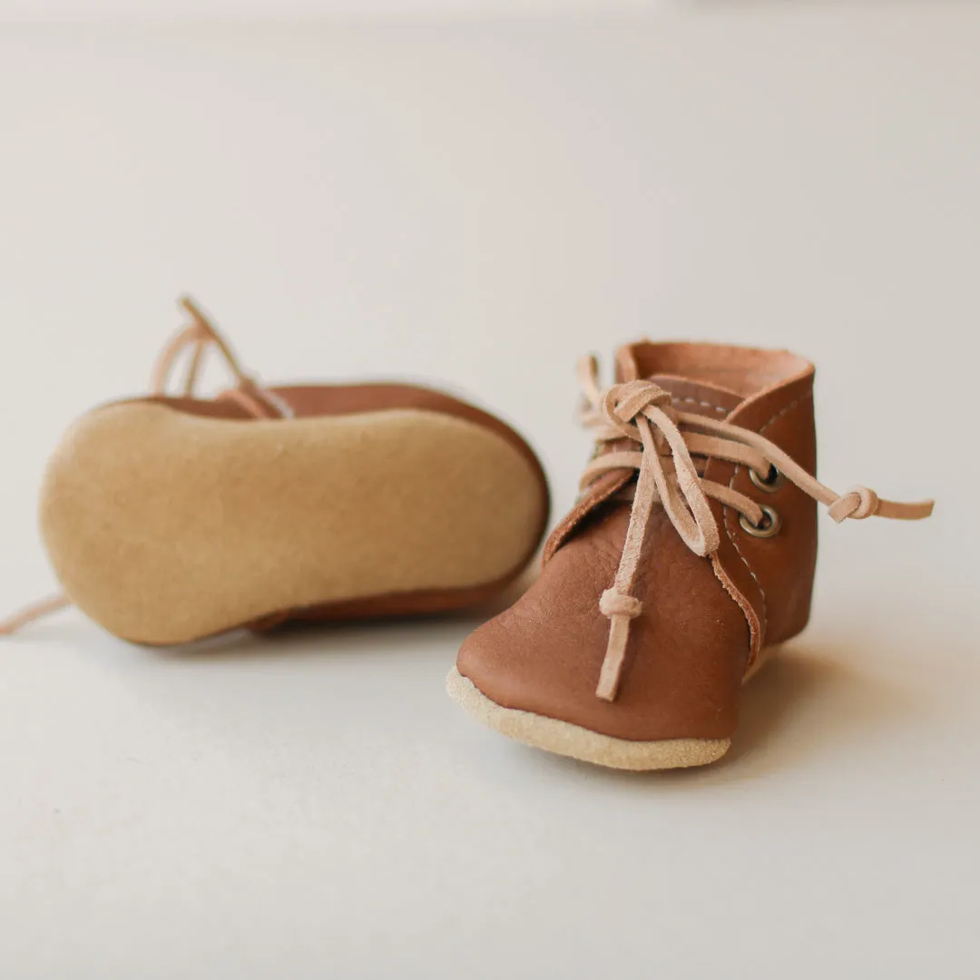 Leather Baby Boots in Walnut