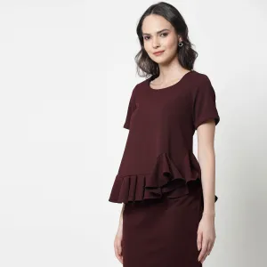 Maroon Lycra Peplum Top