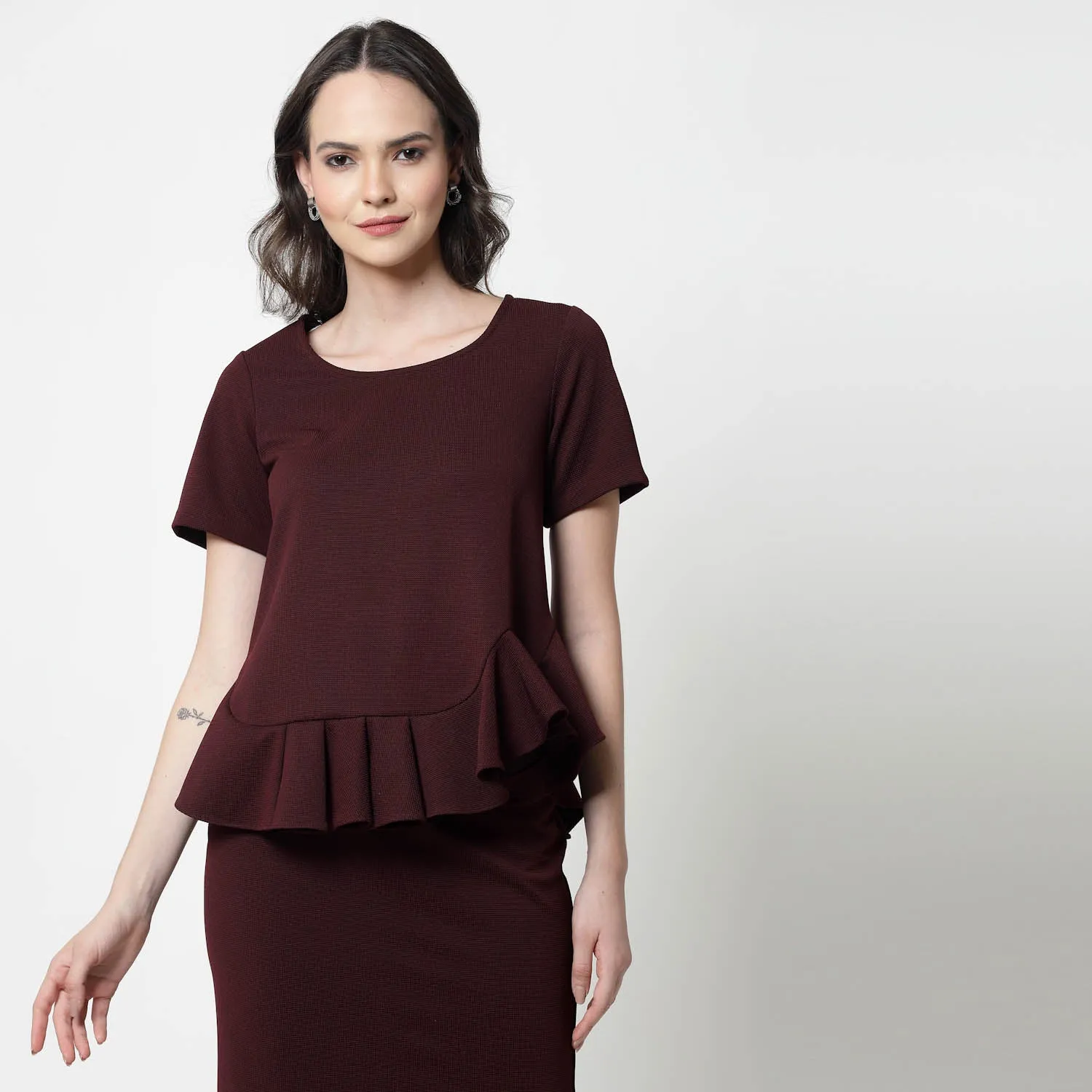 Maroon Lycra Peplum Top