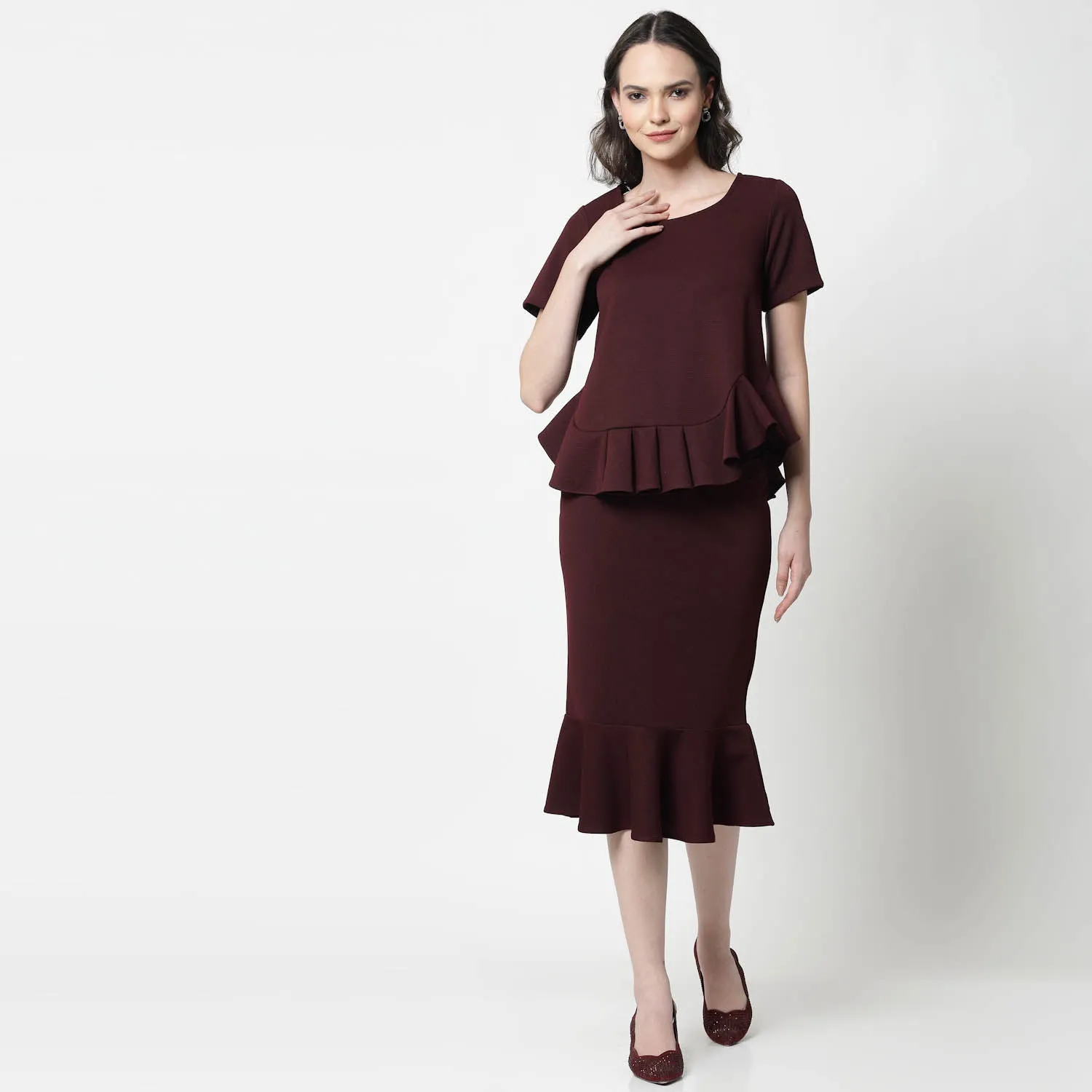 Maroon Lycra Peplum Top