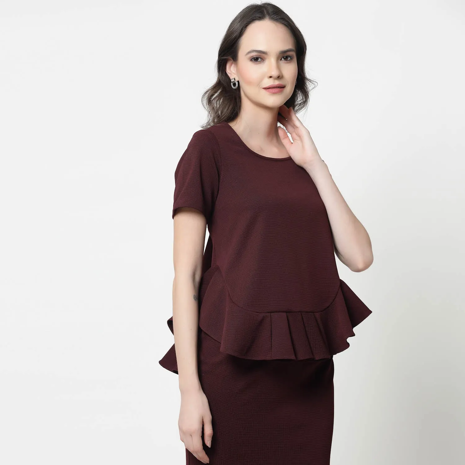 Maroon Lycra Peplum Top