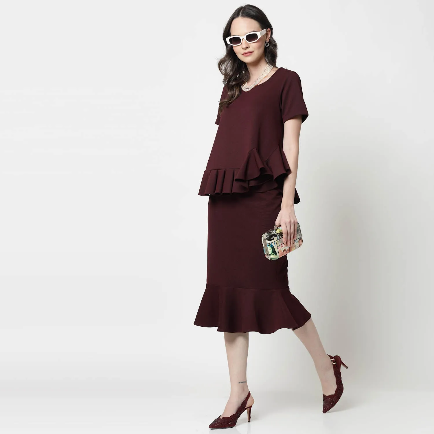 Maroon Lycra Peplum Top