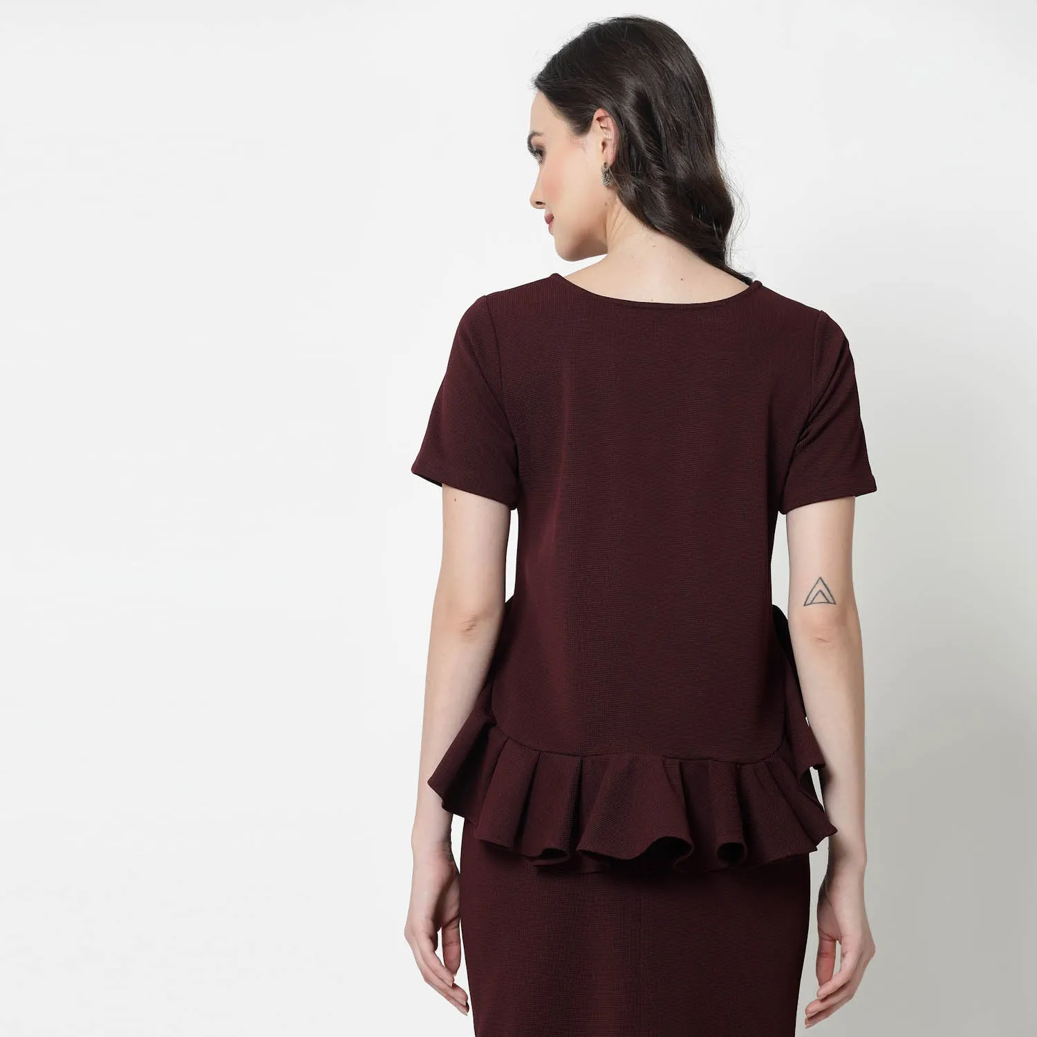 Maroon Lycra Peplum Top