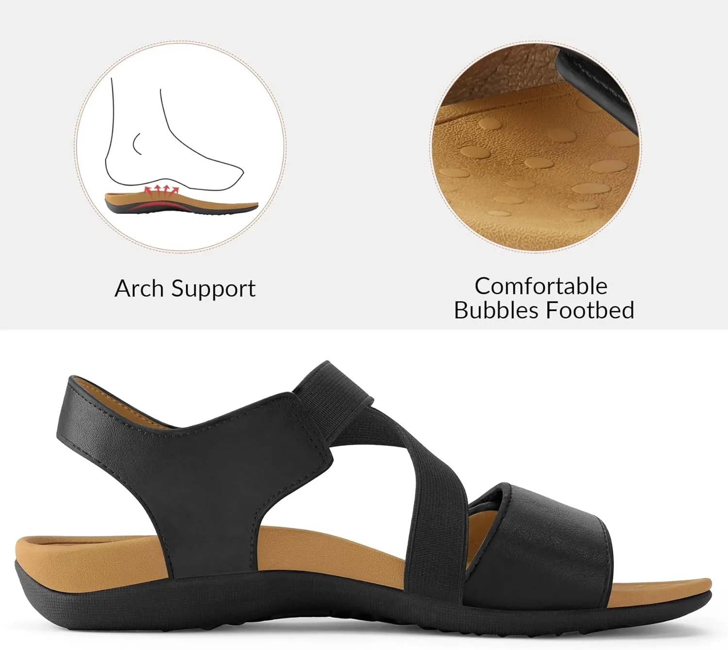 mysoft Women's Arch Support Sandals Orthotic Comfortable Walking Sandals Lightweight Adjustable Summer Outdoor Shoes
