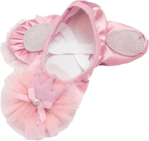 Princess Dance Shoes for Toddlers: Sparkly Mesh Crown, Soft Ballet Practice Slippers