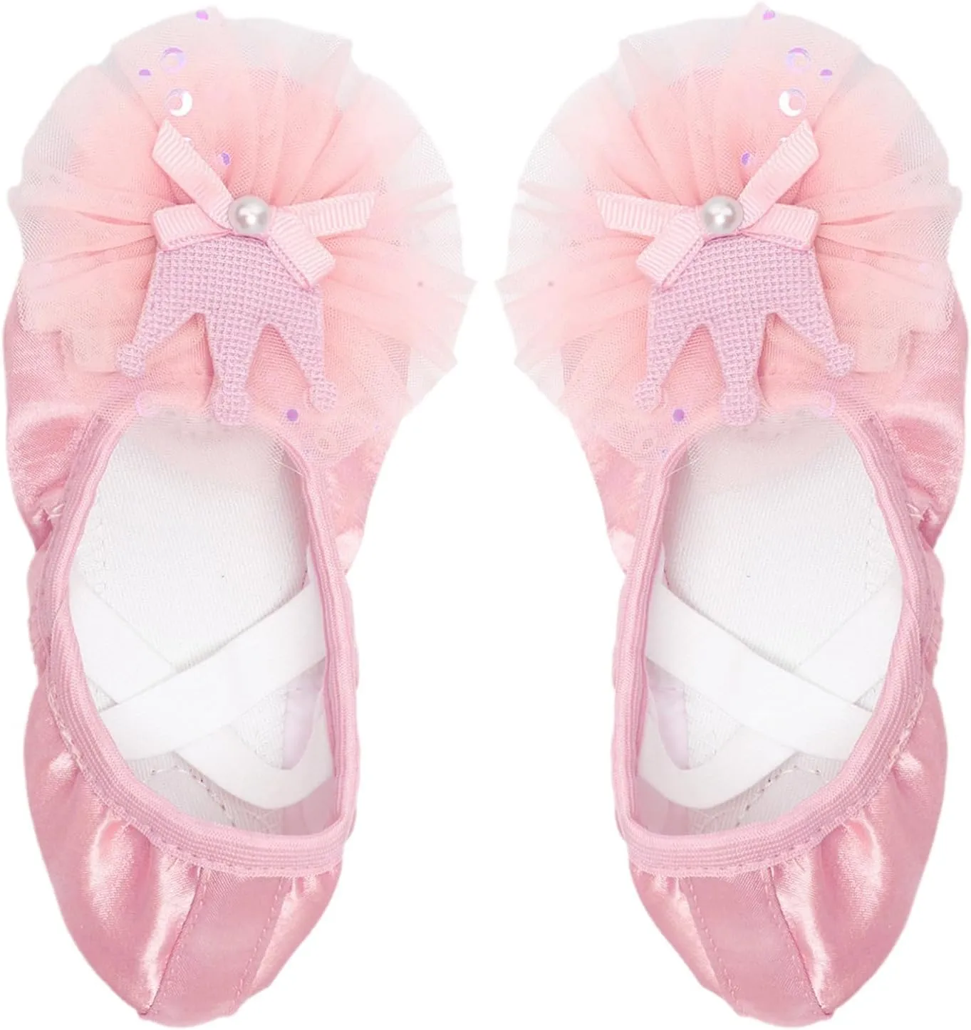 Princess Dance Shoes for Toddlers: Sparkly Mesh Crown, Soft Ballet Practice Slippers