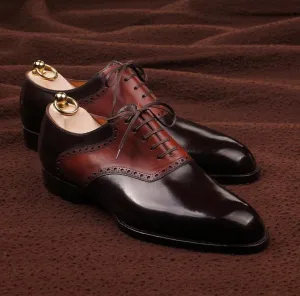 Red and Brown Leather Dionysus Brogue Saddle Oxfords - SS23