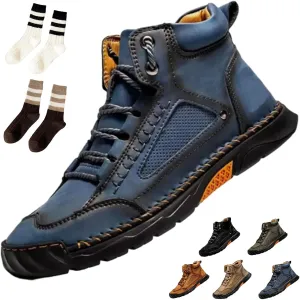 Sawbehind Mens Boots, Sawbehind Men's Comfortable Handmade Leather Boots, Waterproof, Non-slip, Arch Support (Blue,13)