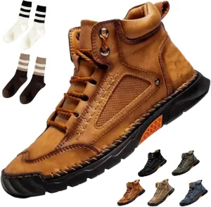 Sawbehind Mens Boots, Sawbehind Men's Comfortable Handmade Leather Boots, Waterproof, Non-slip, Arch Support (Brown,13)