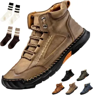 Sawbehind Mens Boots, Sawbehind Men's Comfortable Handmade Leather Boots, Waterproof, Non-slip, Arch Support (Khaki,13)