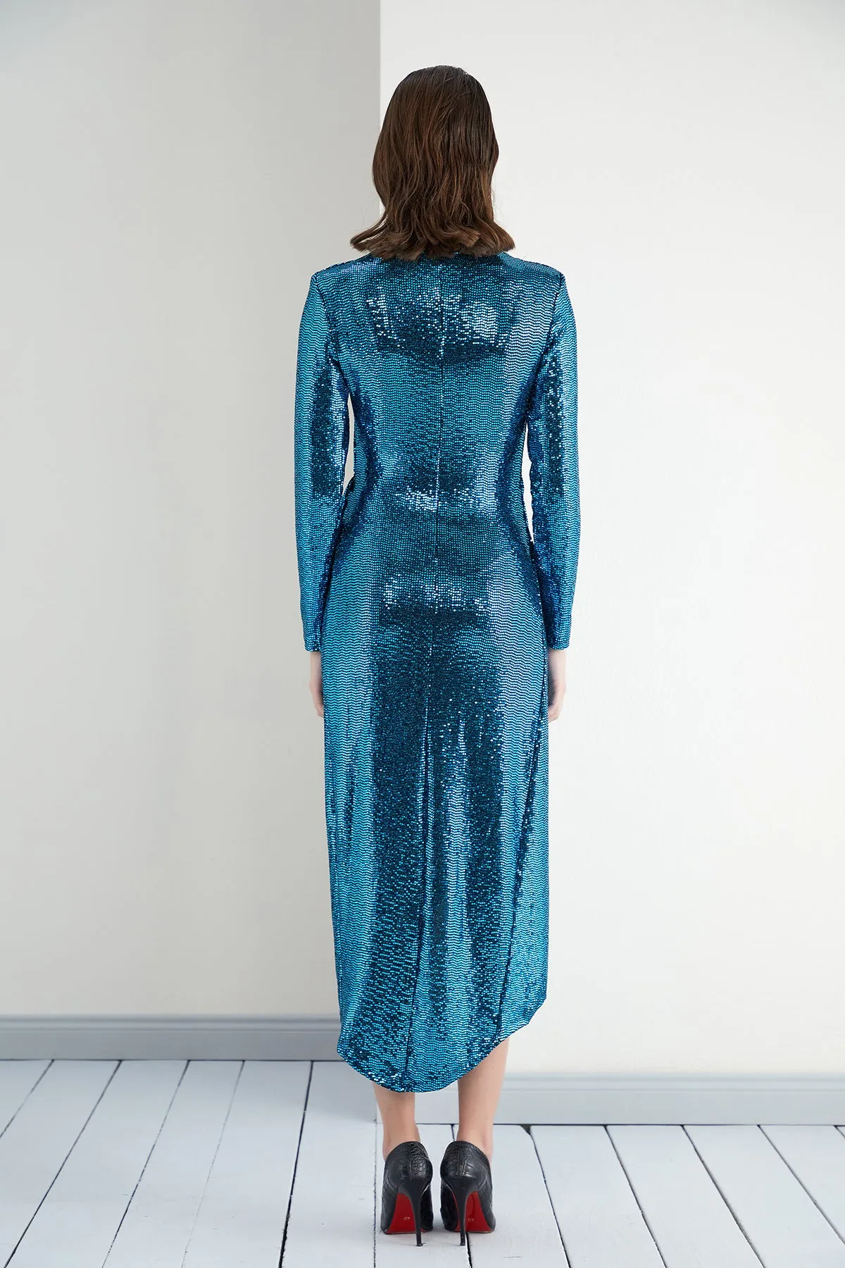 Sequin Wrap Midi dress in Blue