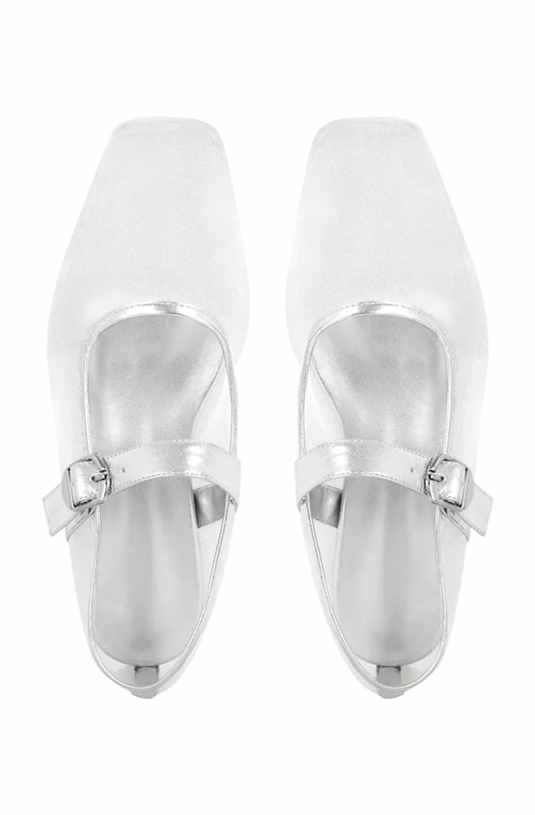 Silver Mary Jane mesh ballet flats