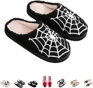 Spooky Ghostface & Pumpkin Plush Slides - Soft Halloween Slippers for Women