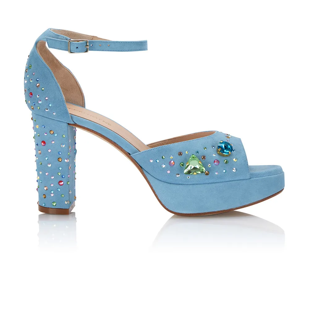 The Moment Platform - Blue Suede/Multicolour Crystals