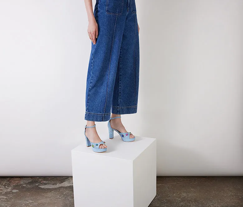 The Moment Platform - Blue Suede/Multicolour Crystals