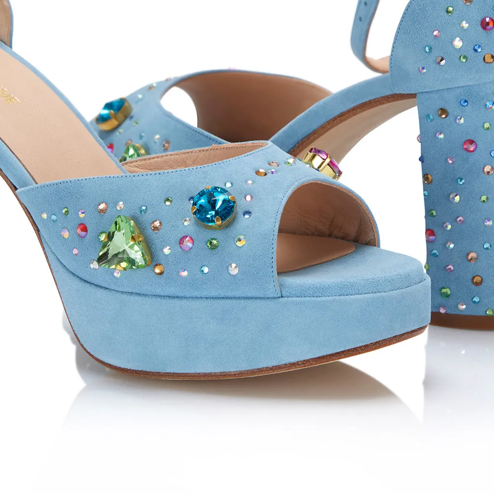 The Moment Platform - Blue Suede/Multicolour Crystals