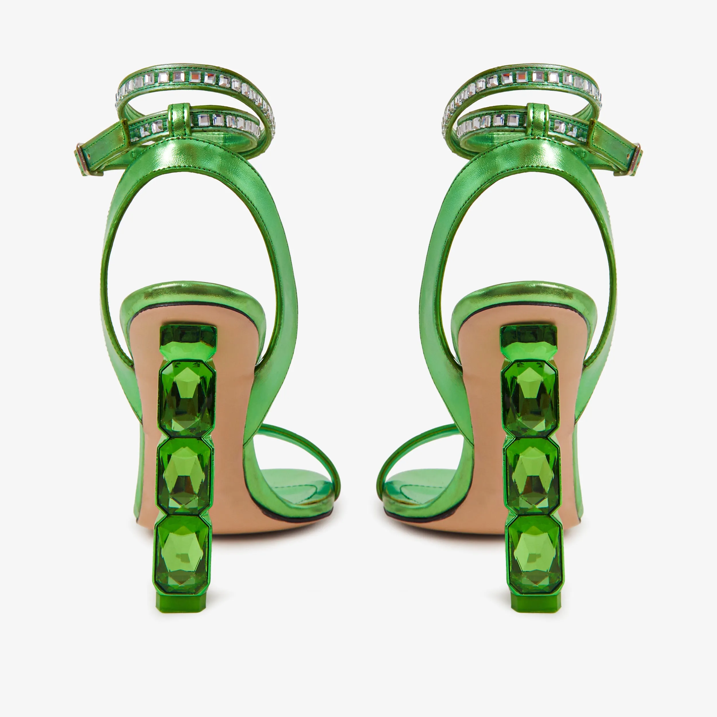 The Torola Green Stony Heel Leather Women Sandal