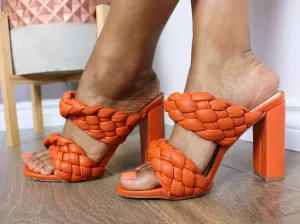 TWO BAND BRAIDED Open Toe Heel in Rust