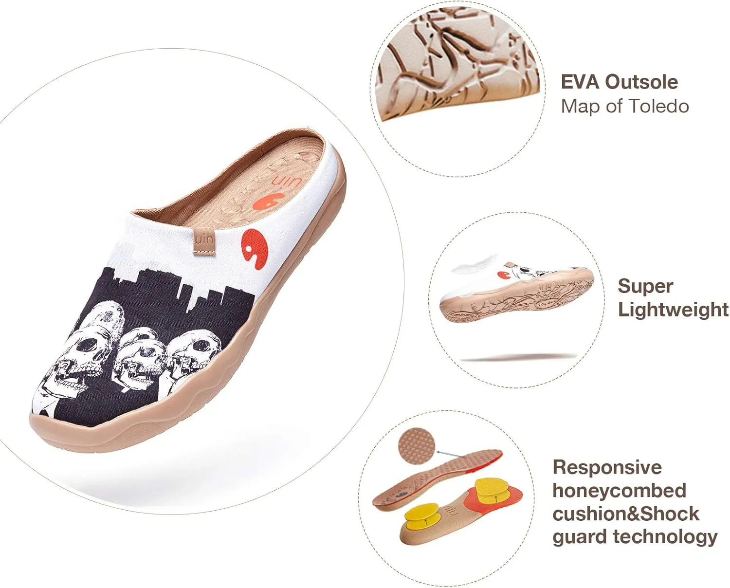 UIN Men's Painted Slipper Lightweight Comfort Mules Walking Casual Household Slip Ons Art Travel Shoes Malaga